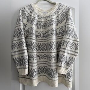 J. JILL fair isle winter white gray 1x sweater crew neck